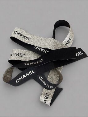 Authentic Chanel Ribbon 39” Black Gold Gift Wrap Collector